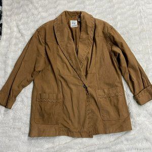 Together Women's Brown Leather Shawl Lapel Single Breasted Blazer Jacket Size L